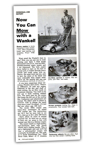 Illustration for article titled Once, You Could Mow Your Lawn With A Rotary Engine